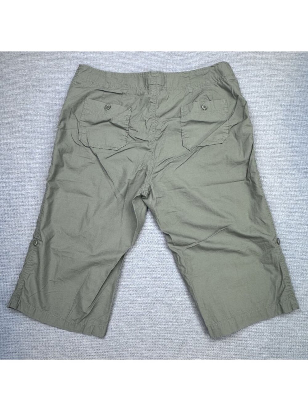 Caribbean Joe Cargo Capris Womens Size 12 Khaki Pockets Tab Cuffs 100% Cotton - Picture 3 of 13